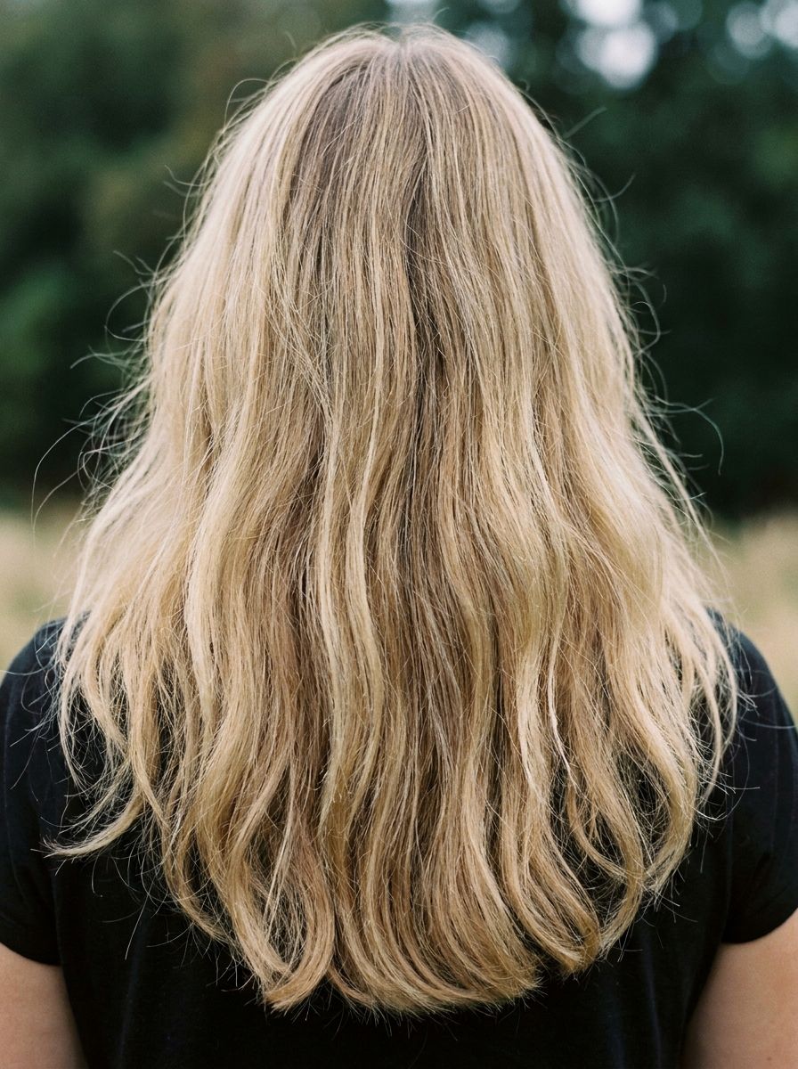 Blonde lange Layers mit U-Form - Stufenschnitt hinten